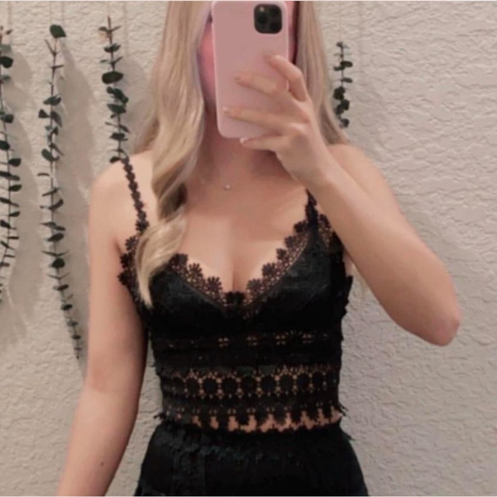 Black lace crop top with adjustable straps